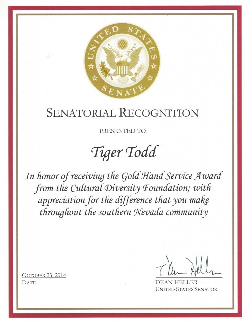 AWARD US Senate Heller 2014 Tiger Todd