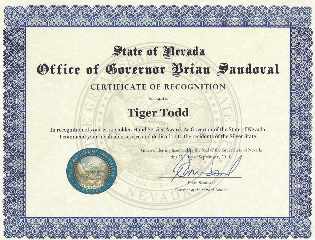 AWARD Nevada Governor 2014 Tiger Todd
